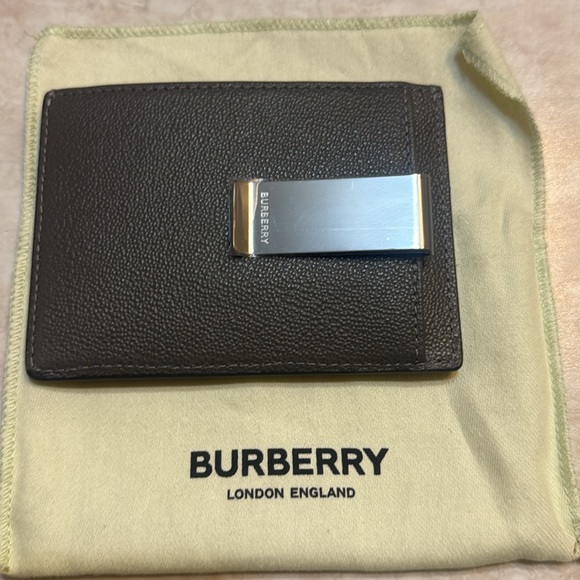 Burberry, Chase Money Clip Wallet Card Case Embossed Logo, Charcoal Grey - Picture 5 of 8